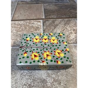 Hand Painted Paper Machie Box Floral Design Trinket Jewelry Keepsake